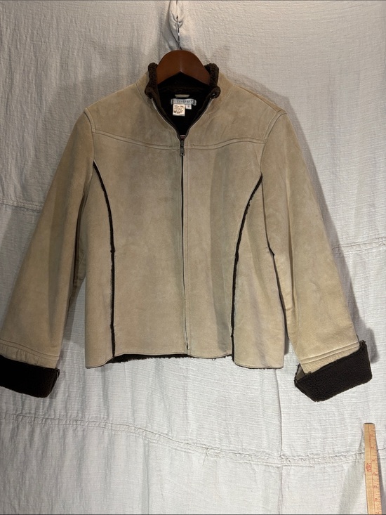 Co & Eddy Jackets & Blazers - Vintage Co & Eddy Genuine Suede Sherpa Lined Zip Up Jacket Coat Tan Boho 12 EUC